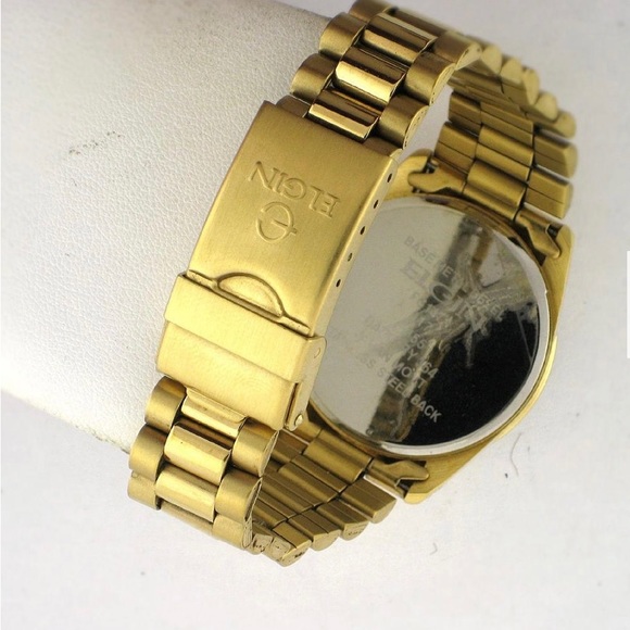 Elgin Gold Tone FG147N Wrist Watch Men Crystal Date - Picture 2 of 6